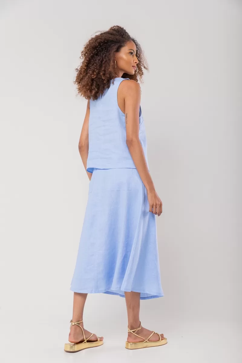 Hidrogênio - OVAL NECKLINE TANK TOP 100% LINEN IN INDIGO BLUE - 19869568 Hidrogênio - OVAL NECKLINE TANK TOP 100% LINEN IN INDIGO BLUE - 19869568