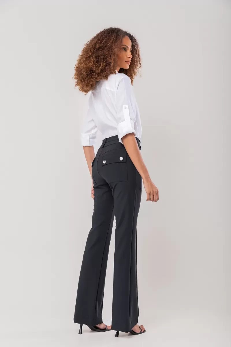Hidrogênio - CECILIA BLACK STRAIGHT PANTS WITH KNIFE POCKET AND LAPEL - 20114001 Hidrogênio - CECILIA BLACK STRAIGHT PANTS WITH KNIFE POCKET AND LAPEL - 20114001