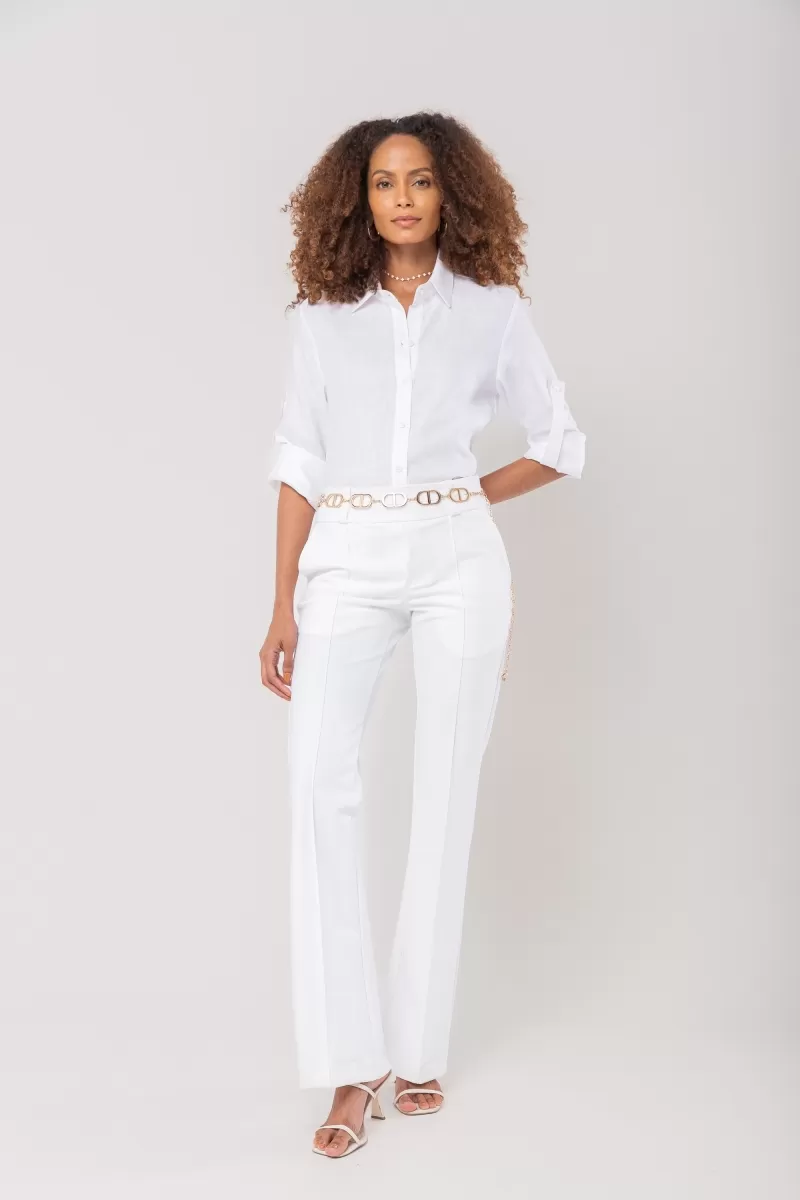 Hidrogênio - CECILIA OFF WHITE STRAIGHT PANTS WITH KNIFE POCKET AND LAPEL - 20114018 Hidrogênio - CECILIA OFF WHITE STRAIGHT PANTS WITH KNIFE POCKET AND LAPEL - 20114018