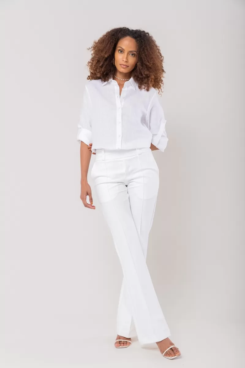 Hidrogênio - CECILIA OFF WHITE STRAIGHT PANTS WITH KNIFE POCKET AND LAPEL - 20114018 Hidrogênio - CECILIA OFF WHITE STRAIGHT PANTS WITH KNIFE POCKET AND LAPEL - 20114018