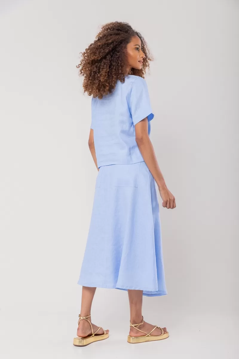 Hidrogênio - V-NECK SHORT SLEEVE LINEN BLOUSE 100% INdigo - 20086656 Hidrogênio - V-NECK SHORT SLEEVE LINEN BLOUSE 100% INdigo - 20086656