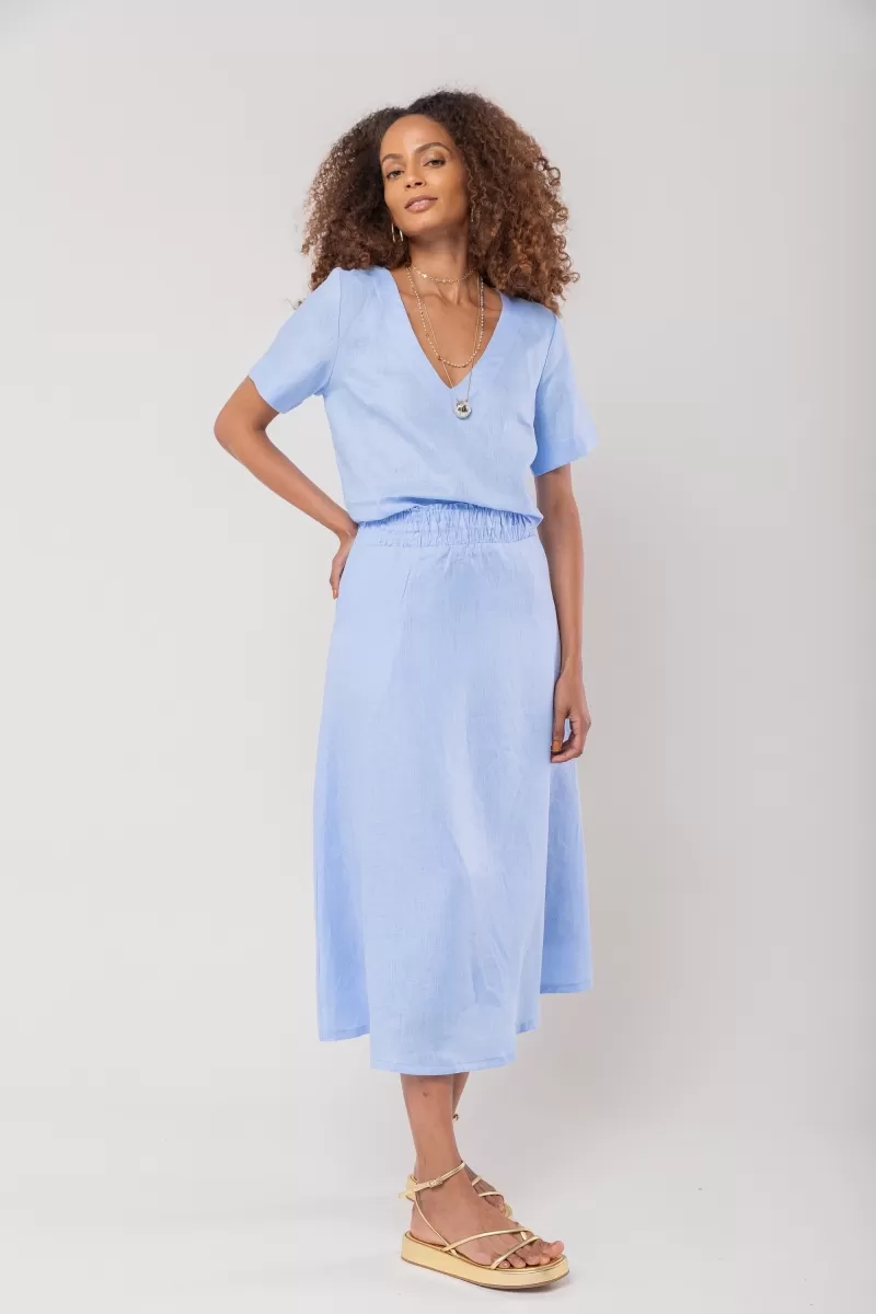 Hidrogênio - V-NECK SHORT SLEEVE LINEN BLOUSE 100% INdigo - 20086656 Hidrogênio - V-NECK SHORT SLEEVE LINEN BLOUSE 100% INdigo - 20086656