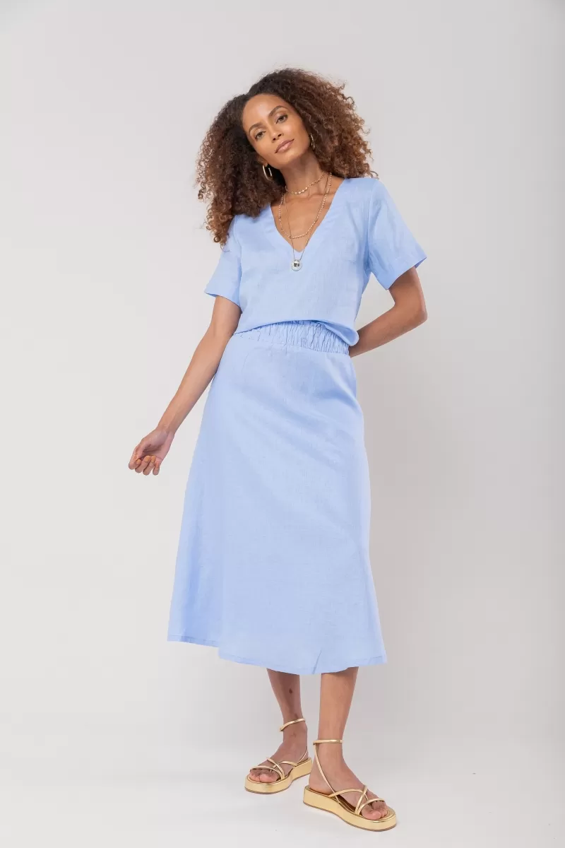Hidrogênio - V-NECK SHORT SLEEVE LINEN BLOUSE 100% INdigo - 20086656 Hidrogênio - V-NECK SHORT SLEEVE LINEN BLOUSE 100% INdigo - 20086656