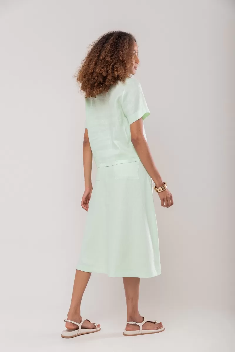 Hidrogênio - V-NECK SHORT SLEEVE LINEN BLOUSE 100% WATER GREEN - 20086157 Hidrogênio - V-NECK SHORT SLEEVE LINEN BLOUSE 100% WATER GREEN - 20086157