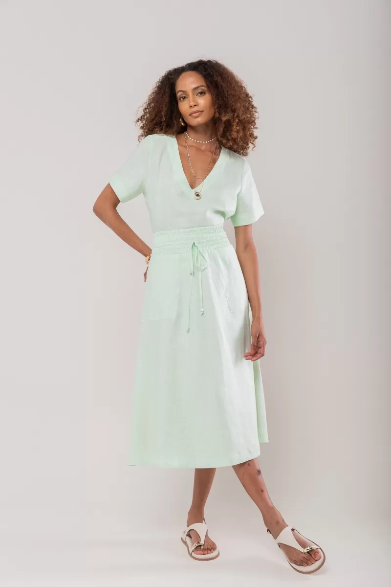 Hidrogênio - V-NECK SHORT SLEEVE LINEN BLOUSE 100% WATER GREEN - 20086157 Hidrogênio - V-NECK SHORT SLEEVE LINEN BLOUSE 100% WATER GREEN - 20086157
