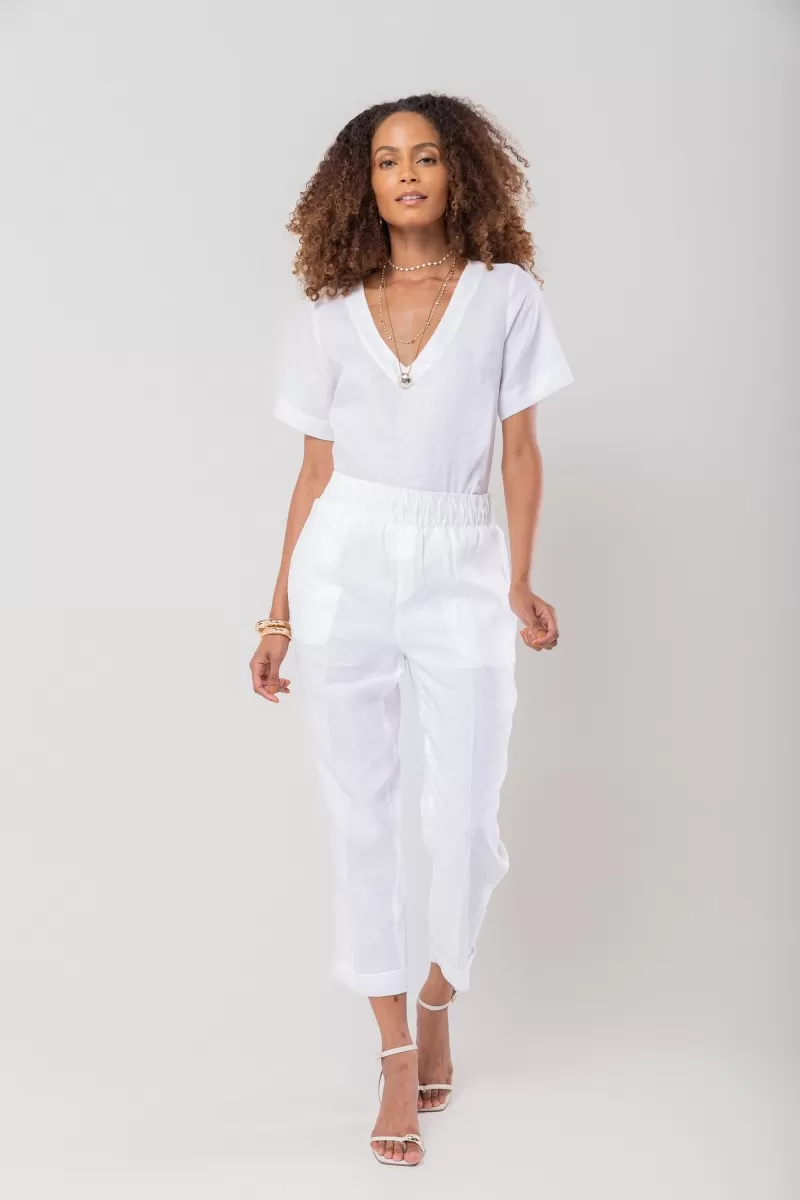 Hidrogênio - 100% WHITE LINEN SHORT SLEEVE V-NECK BLOUSE - 20086002 Hidrogênio - 100% WHITE LINEN SHORT SLEEVE V-NECK BLOUSE - 20086002