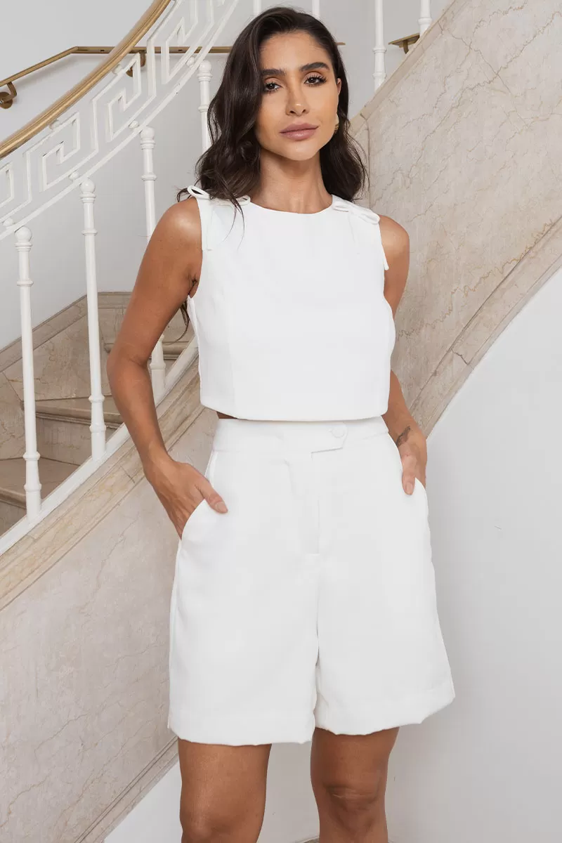 Miss Misses - Lidia Tailored Shorts with Front Pockets Off White - 54441030