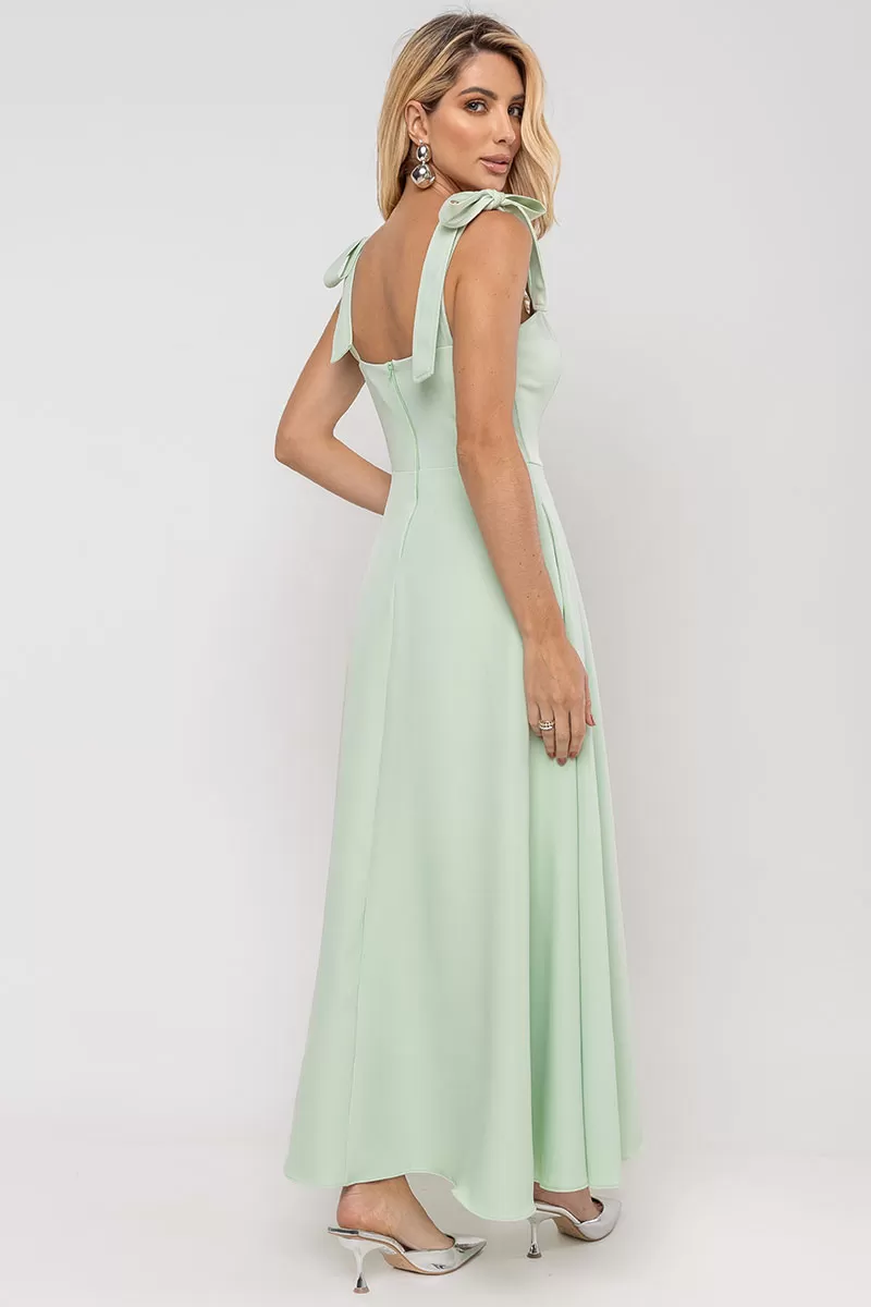 Miss Misses - Katia Longuete Dress with Straps and Bows in Green - 54421023 Miss Misses - Katia Longuete Dress with Straps and Bows in Green - 54421023