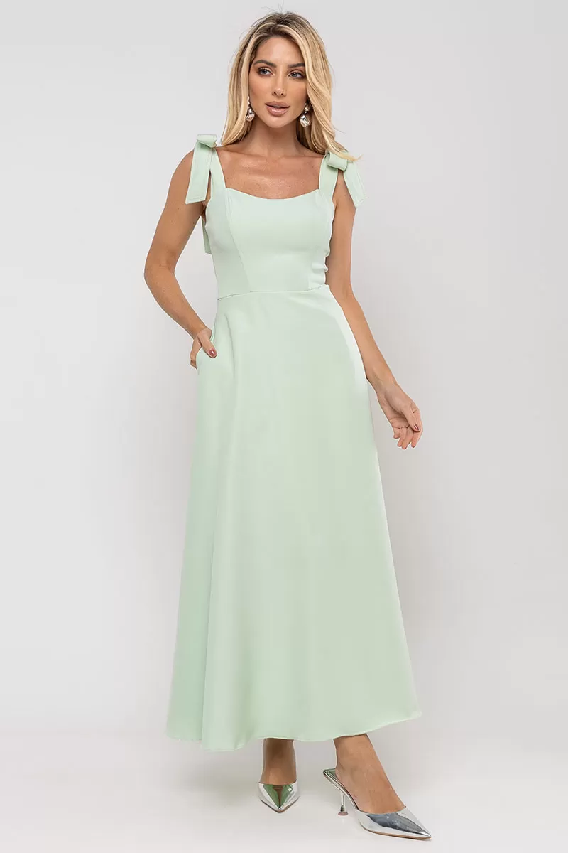 Miss Misses - Katia Longuete Dress with Straps and Bows in Green - 54421023 Miss Misses - Katia Longuete Dress with Straps and Bows in Green - 54421023