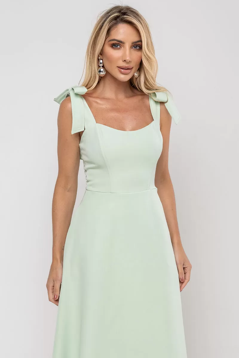 Miss Misses - Katia Longuete Dress with Straps and Bows in Green - 54421023 Miss Misses - Katia Longuete Dress with Straps and Bows in Green - 54421023
