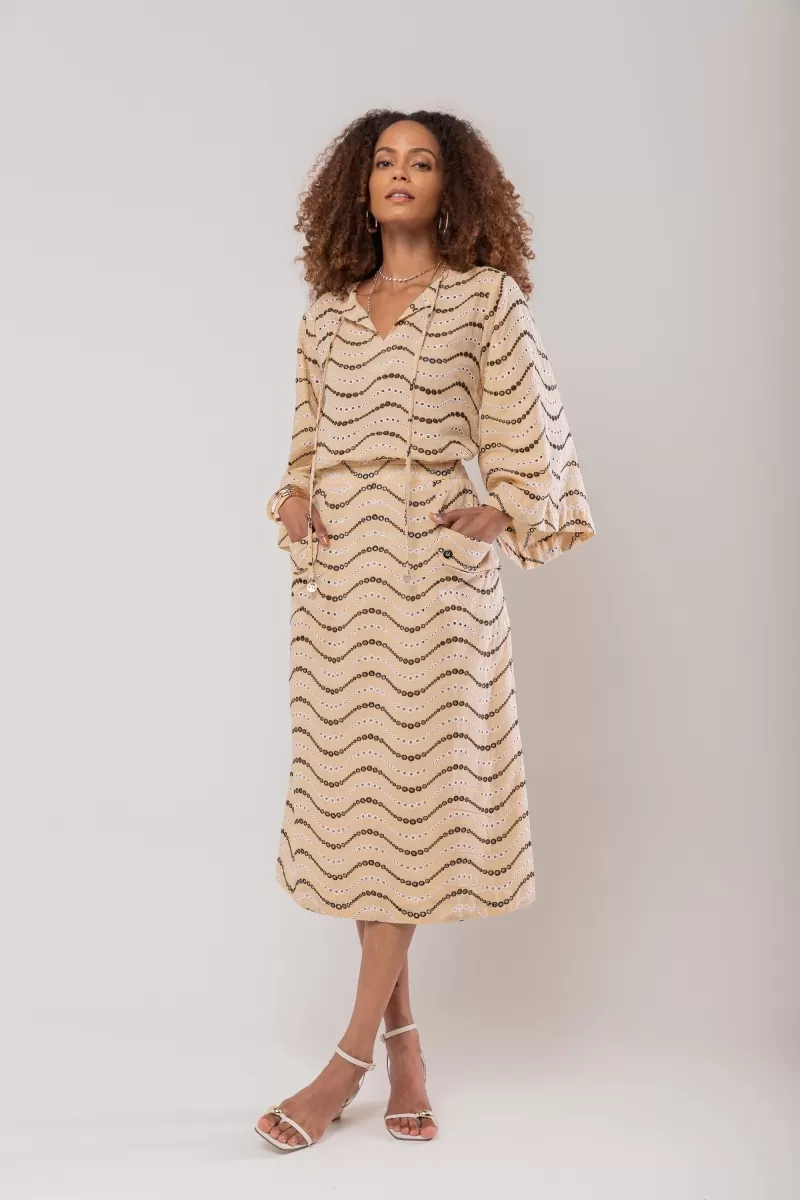 Hidrogênio - EVASE MIDI SKIRT WITH BEIGE LAPELS - 20248003 Hidrogênio - EVASE MIDI SKIRT WITH BEIGE LAPELS - 20248003