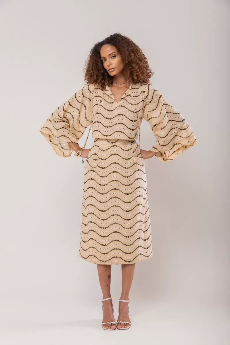 Hidrogênio - EVASE MIDI SKIRT WITH BEIGE LAPELS - 20248003 Hidrogênio - EVASE MIDI SKIRT WITH BEIGE LAPELS - 20248003
