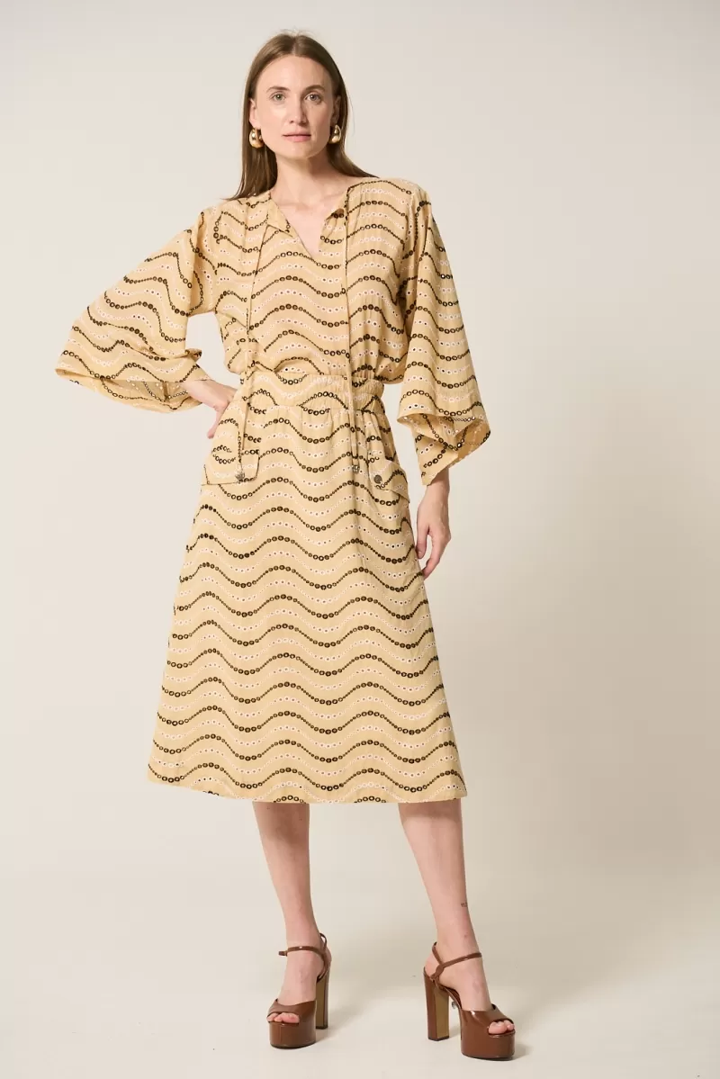 Hidrogênio - BEIGE EMBROIDERED LAISE DRESS - 20254003 Hidrogênio - BEIGE EMBROIDERED LAISE DRESS - 20254003