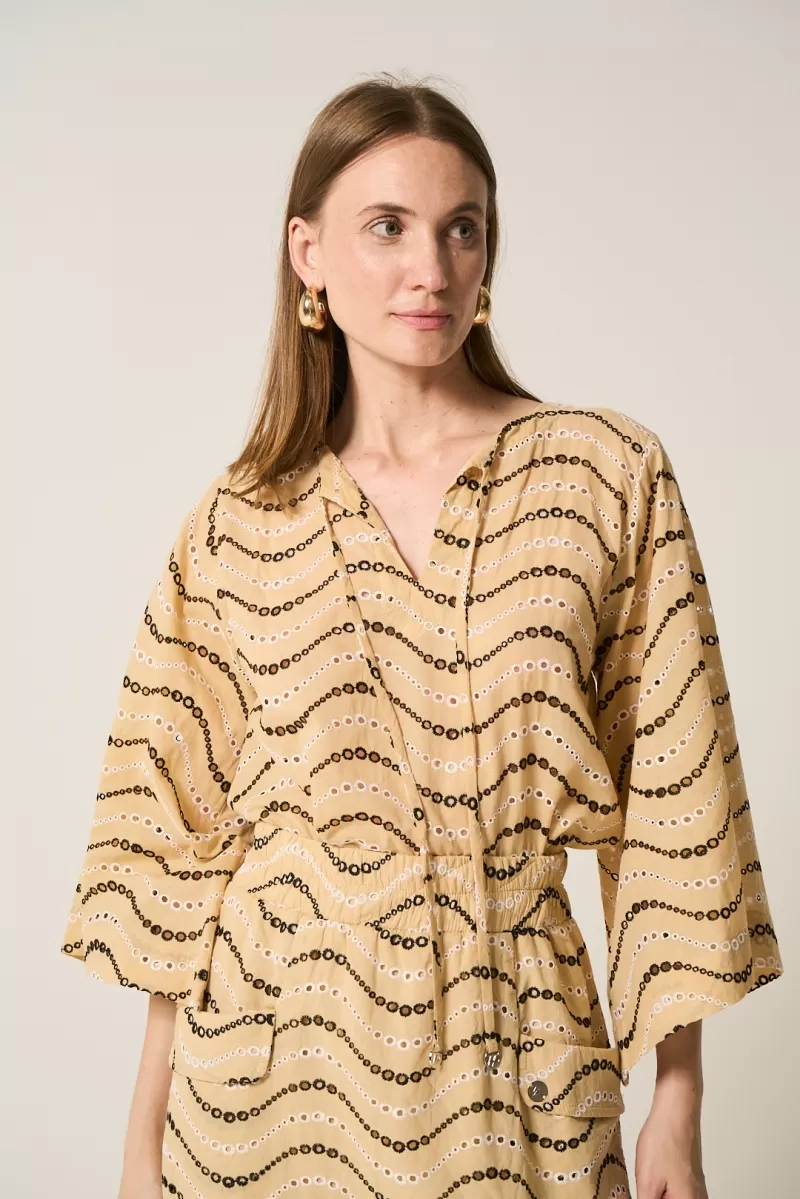 Hidrogênio - BEIGE EMBROIDERED LAISE DRESS - 20254003 Hidrogênio - BEIGE EMBROIDERED LAISE DRESS - 20254003