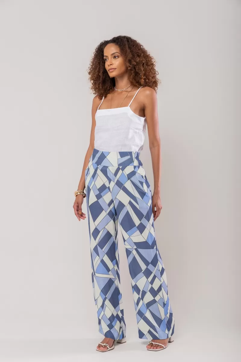 Hidrogênio - MANUELA BLUE STRAIGHT PRINTED PANTS WITH ELASTIC BAND - 20215015 Hidrogênio - MANUELA BLUE STRAIGHT PRINTED PANTS WITH ELASTIC BAND - 20215015