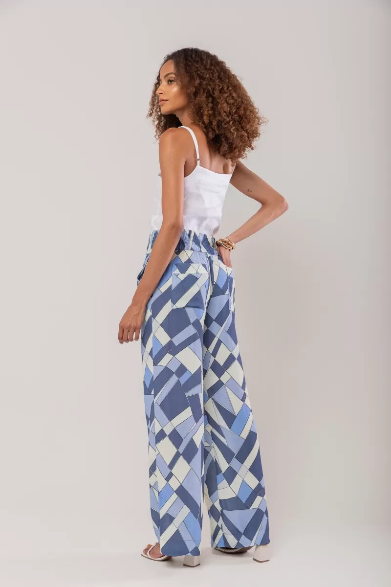 Hidrogênio - MANUELA BLUE STRAIGHT PRINTED PANTS WITH ELASTIC BAND - 20215015 Hidrogênio - MANUELA BLUE STRAIGHT PRINTED PANTS WITH ELASTIC BAND - 20215015