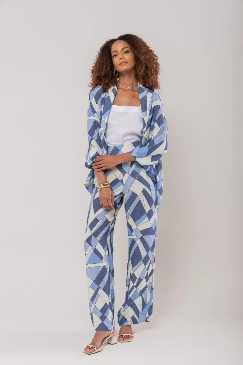 Hidrogênio - MANUELA BLUE STRAIGHT PRINTED PANTS WITH ELASTIC BAND - 20215015 Hidrogênio - MANUELA BLUE STRAIGHT PRINTED PANTS WITH ELASTIC BAND - 20215015