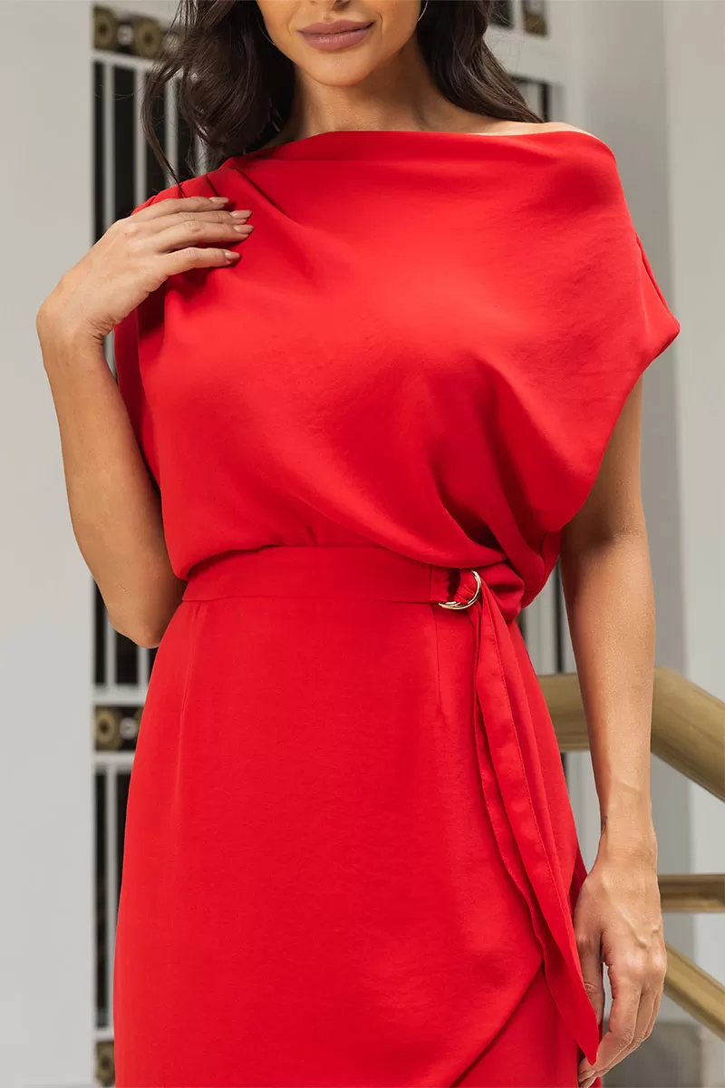 Miss Misses - Silvana Short Tube Dress with Buckle Detail in Red - 54440024 Miss Misses - Silvana Short Tube Dress with Buckle Detail in Red - 54440024
