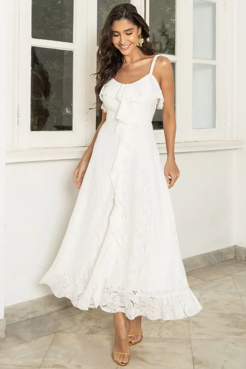 Miss Misses - Iris Lace Dress With Thin Straps And Frills Off White - 54445030 Miss Misses - Iris Lace Dress With Thin Straps And Frills Off White - 54445030