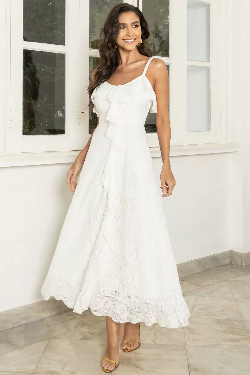 Miss Misses - Iris Lace Dress With Thin Straps And Frills Off White - 54445030 Miss Misses - Iris Lace Dress With Thin Straps And Frills Off White - 54445030