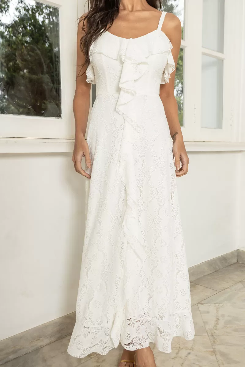 Miss Misses - Iris Lace Dress With Thin Straps And Frills Off White - 54445030 Miss Misses - Iris Lace Dress With Thin Straps And Frills Off White - 54445030
