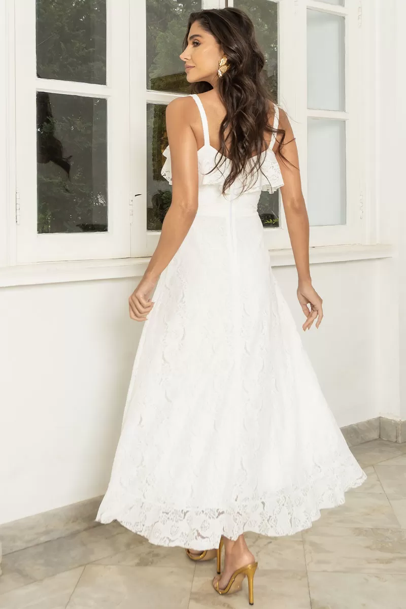 Miss Misses - Iris Lace Dress With Thin Straps And Frills Off White - 54445030 Miss Misses - Iris Lace Dress With Thin Straps And Frills Off White - 54445030