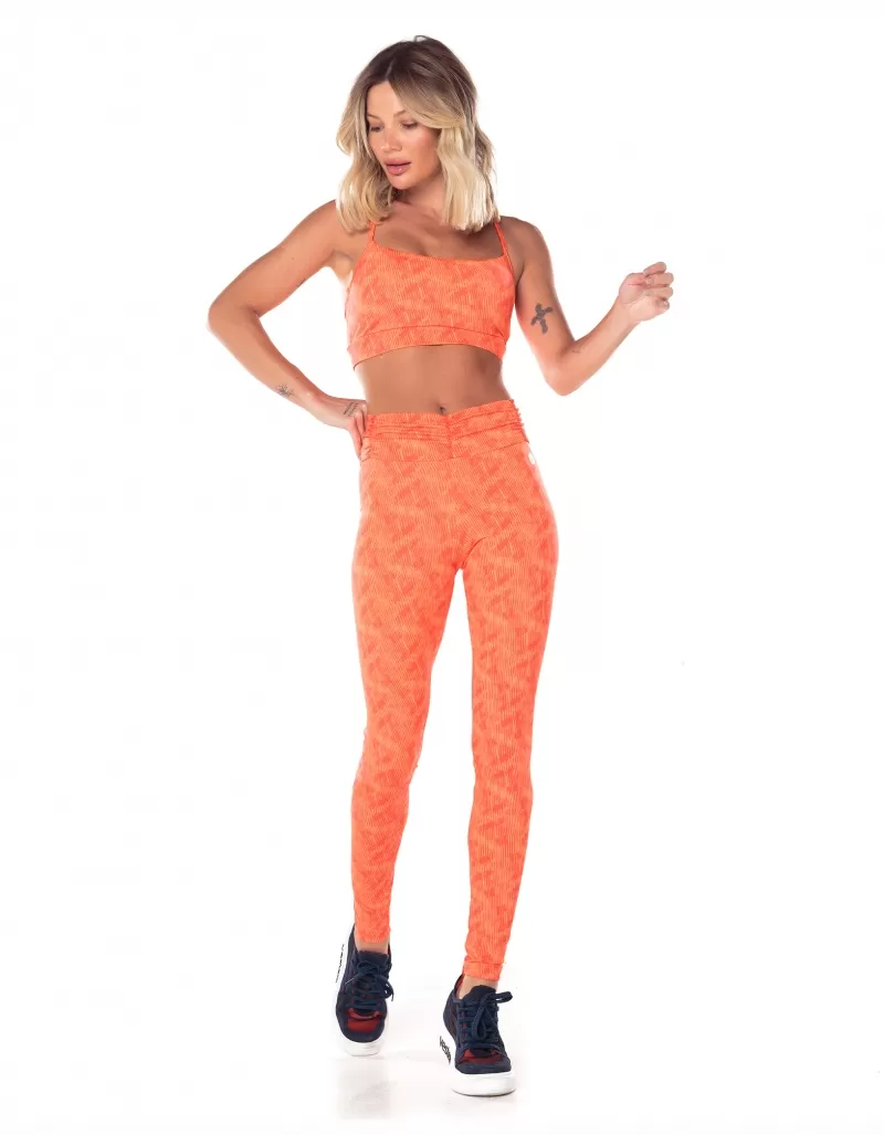 Vestem - Soleil Frenzied Lines Neon Orange Fru Fru Waistband Leggings - FS11.V25.E1287.V25