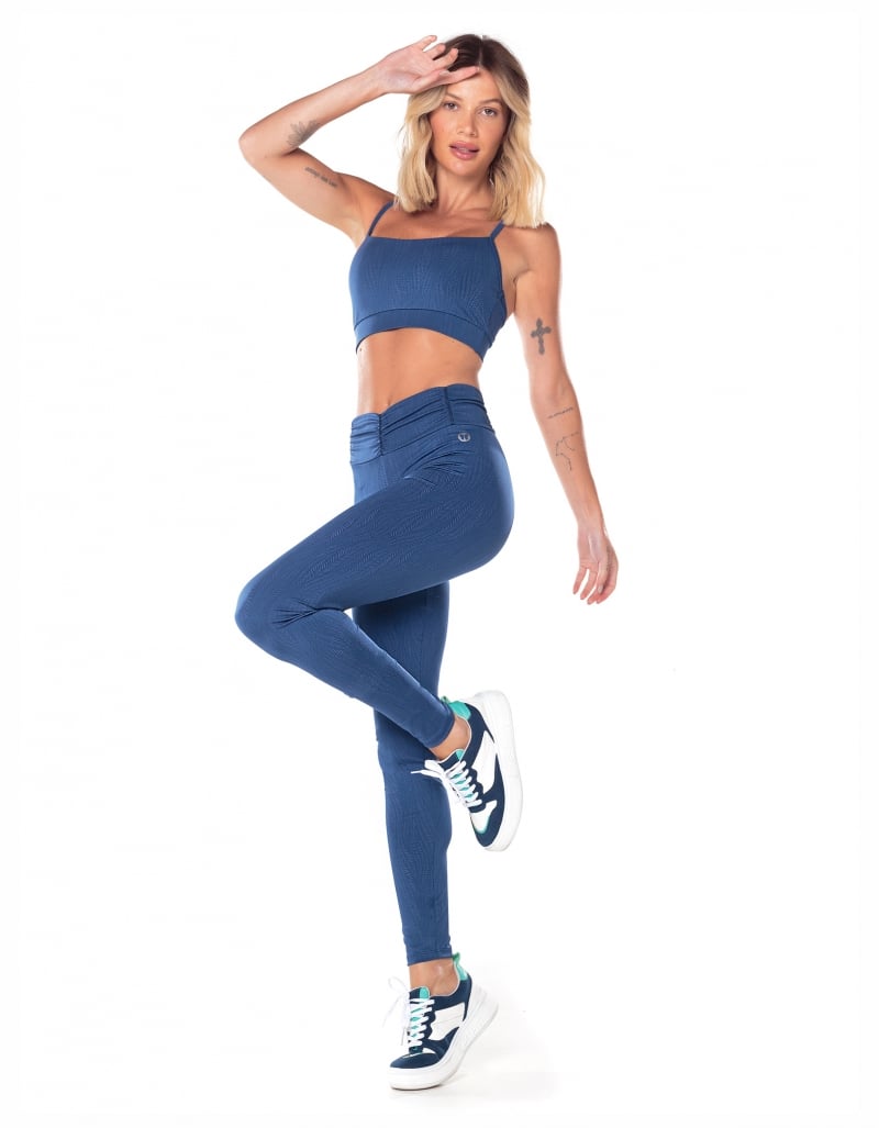 Vestem - Fru Fru Soleil Tropical Feathers Blue Jeans waistband legging - FS11.V25.E1288.V25