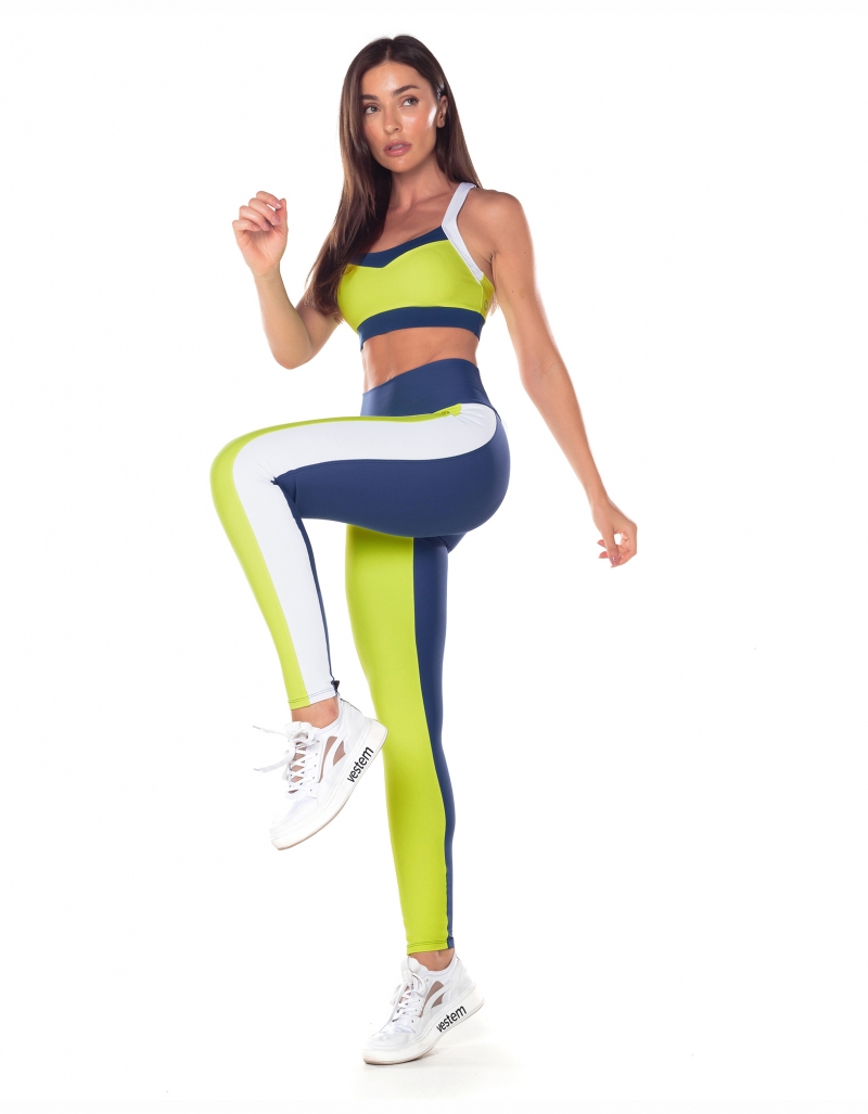 Vestem - Sports bra with contrasting cutouts in light blue and neon yellow - TOP1090.V25.C0009 Vestem - Sports bra with contrasting cutouts in light blue and neon yellow - TOP1090.V25.C0009