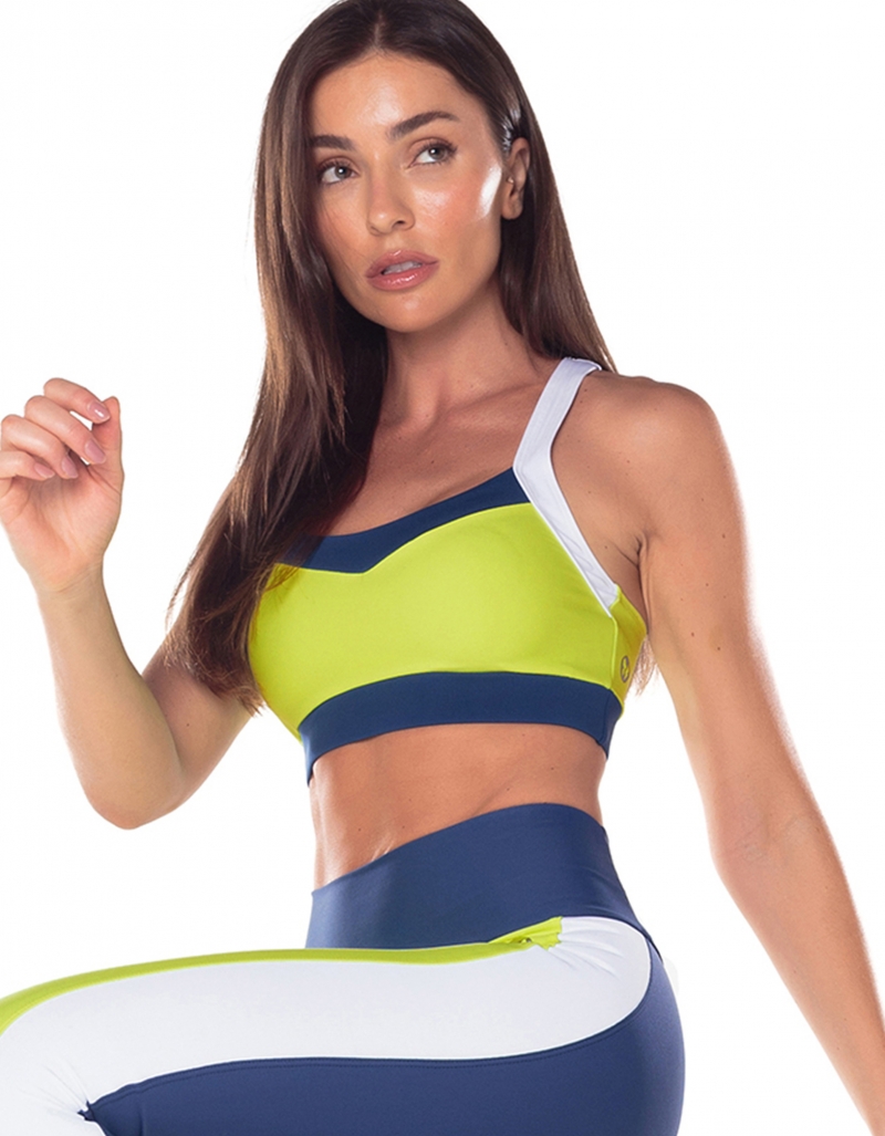 Vestem - Sports bra with contrasting cutouts in light blue and neon yellow - TOP1090.V25.C0009 Vestem - Sports bra with contrasting cutouts in light blue and neon yellow - TOP1090.V25.C0009