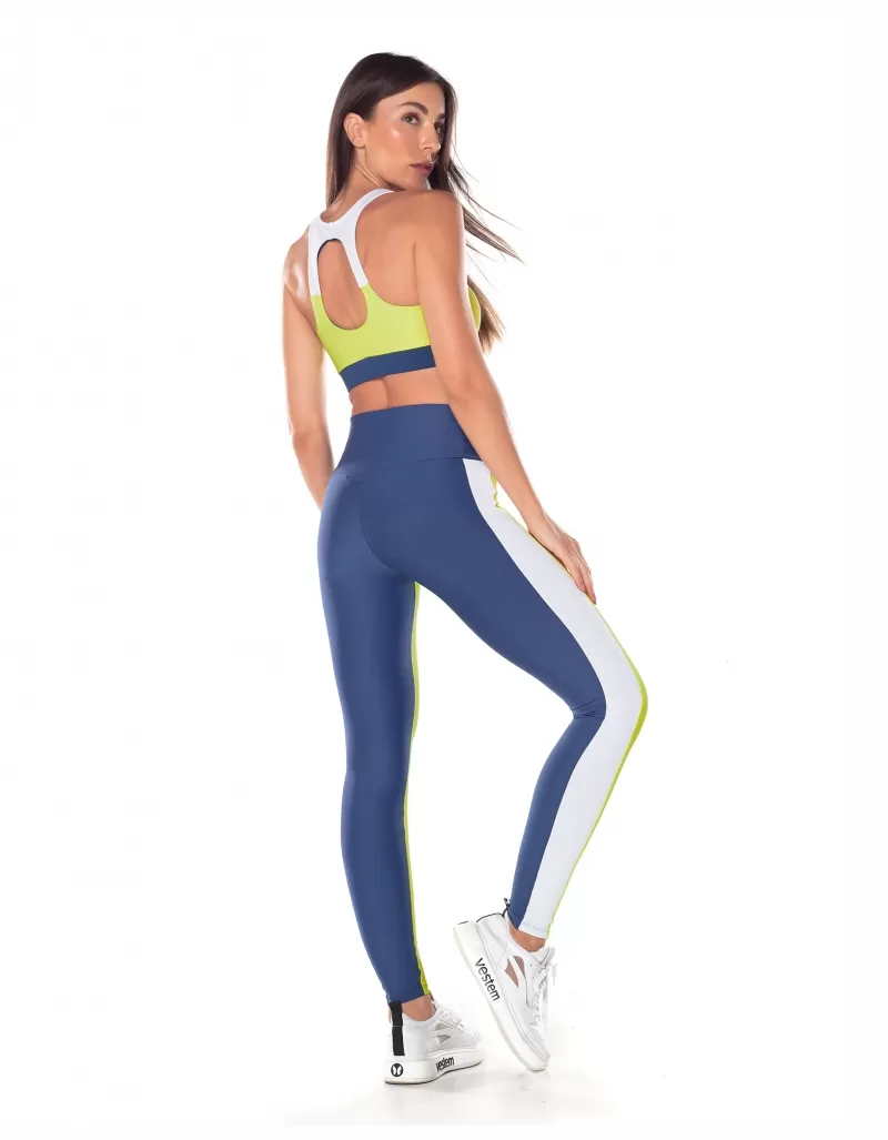 Vestem - Sports bra with contrasting cutouts in light blue and neon yellow - TOP1090.V25.C0009