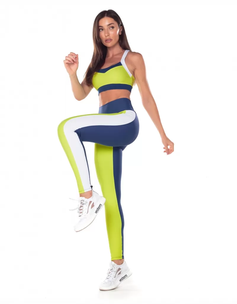 Vestem - Sports bra with contrasting cutouts in light blue and neon yellow - TOP1090.V25.C0009