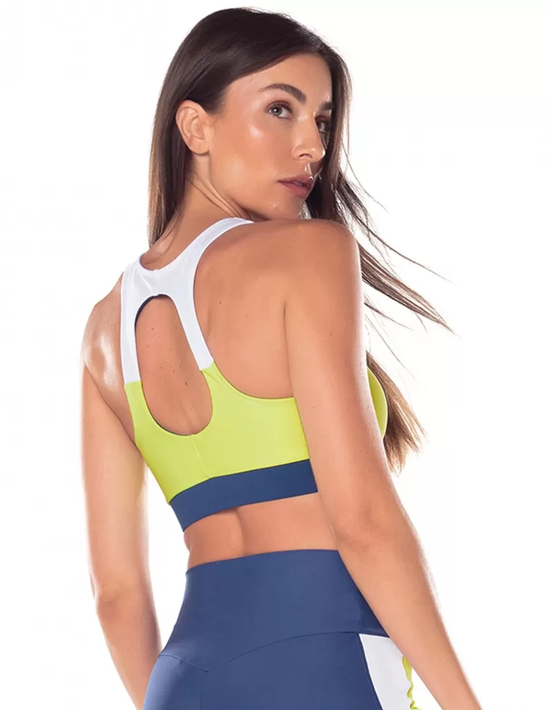 Vestem - Sports bra with contrasting cutouts in light blue and neon yellow - TOP1090.V25.C0009