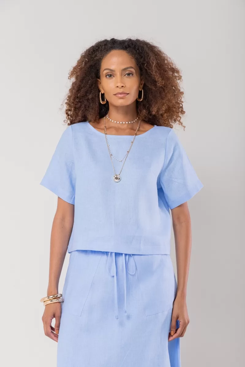 Hidrogênio - 100% LINEN CROPPED TOP IN INDIGO BLUE - 19801568 Hidrogênio - 100% LINEN CROPPED TOP IN INDIGO BLUE - 19801568