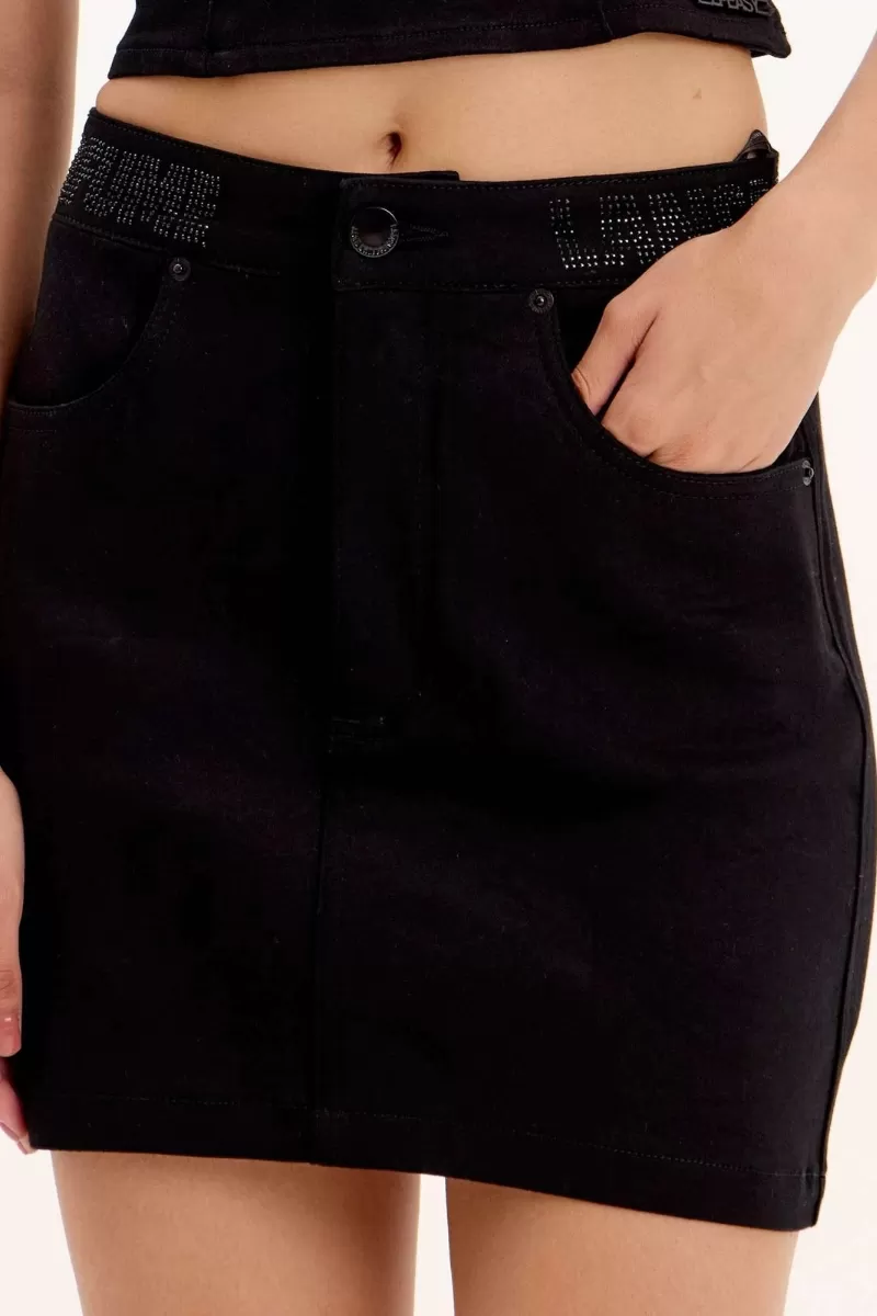 LANÇA PERFUME - Short Skirt In Twill With High Waist And Sparkles On The Waistband LP EASY - 1257 LANÇA PERFUME - Short Skirt In Twill With High Waist And Sparkles On The Waistband LP EASY - 1257