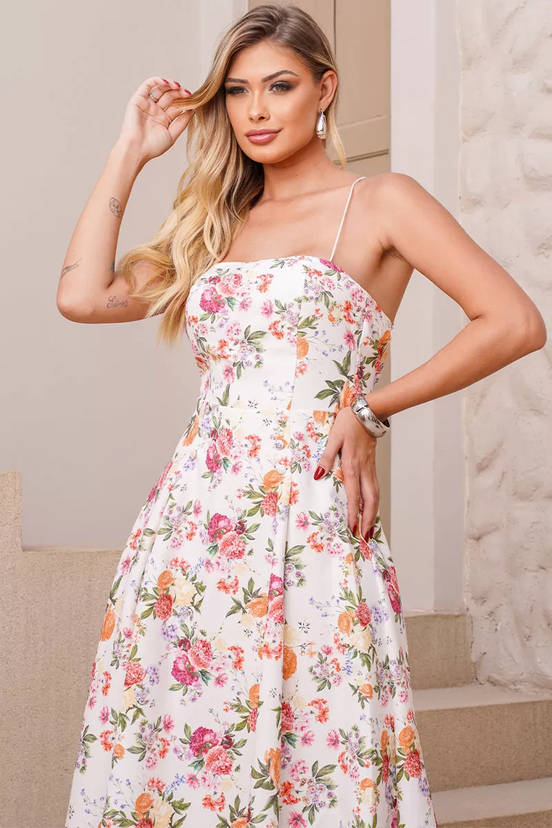 Miss Misses - Dalva Printed Open Back Midi Dress - 54455008