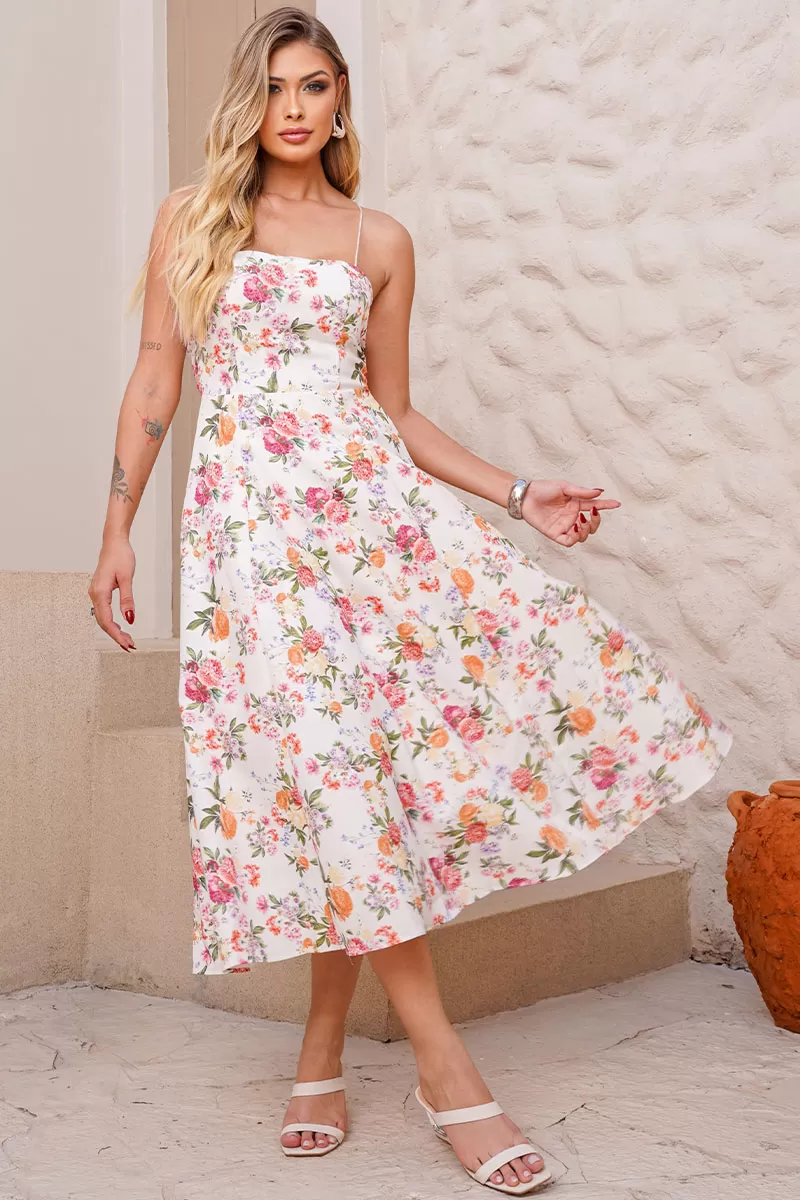 Miss Misses - Dalva Printed Open Back Midi Dress - 54455008