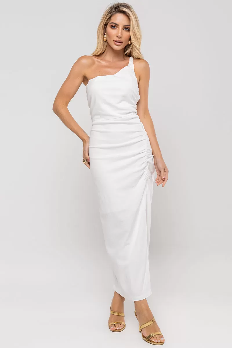 Miss Misses - Soraia Linen One Shoulder Off White Dress - 54462030 Miss Misses - Soraia Linen One Shoulder Off White Dress - 54462030