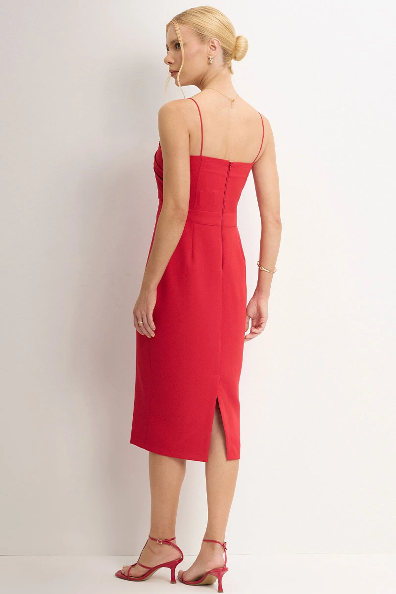 Miss Misses - Juliana Tube Dress with Pleats in the Front in Red - 54448024