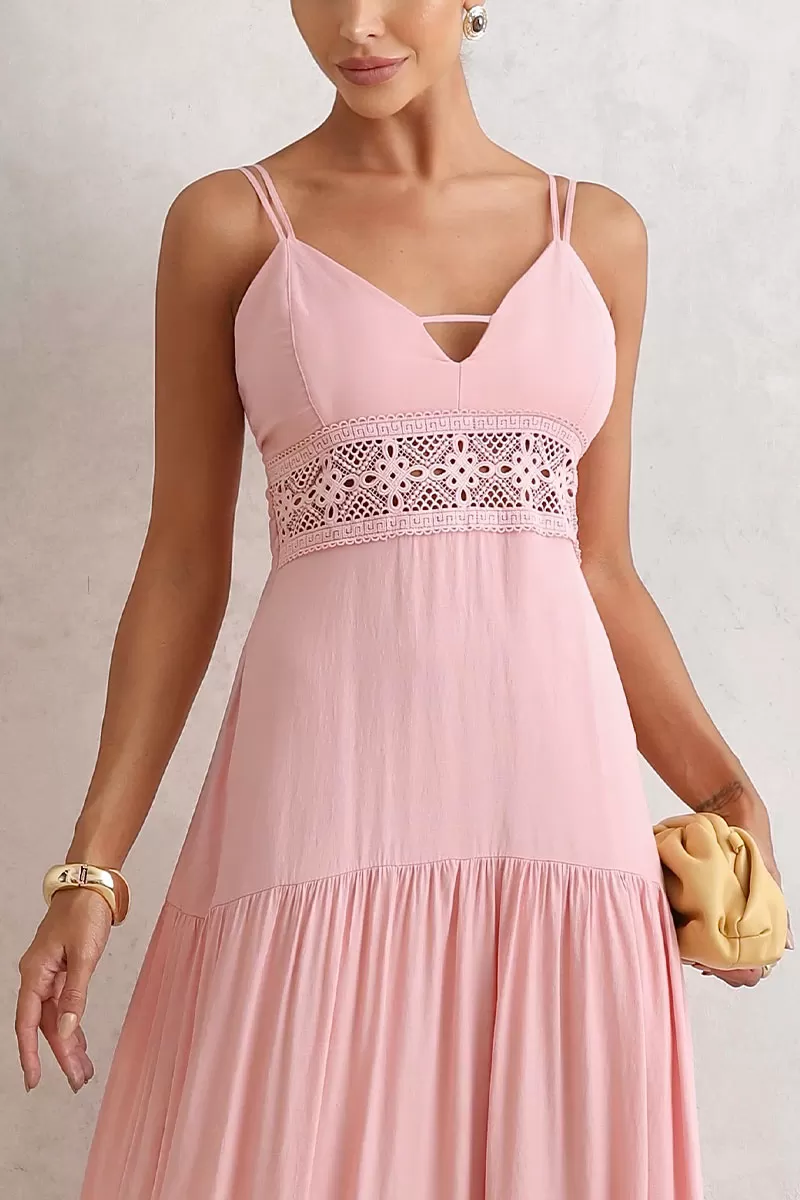 Miss Misses - Long Val Dress With Pink Guipure Detail - 54460060 Miss Misses - Long Val Dress With Pink Guipure Detail - 54460060