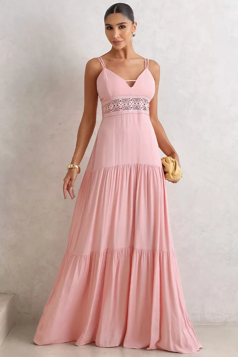 Miss Misses - Long Val Dress With Pink Guipure Detail - 54460060 Miss Misses - Long Val Dress With Pink Guipure Detail - 54460060