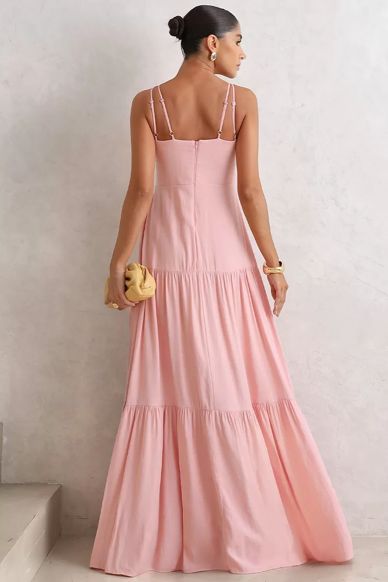 Miss Misses - Long Val Dress With Pink Guipure Detail - 54460060 Miss Misses - Long Val Dress With Pink Guipure Detail - 54460060