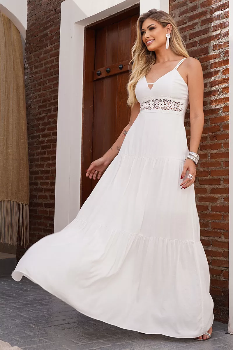 Miss Misses - Long Val Dress With Off White Guipure Detail - 54460030