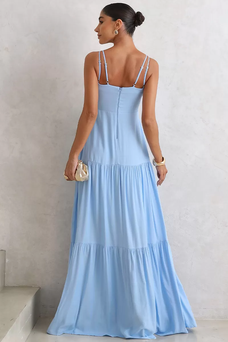 Miss Misses - Long Val Dress With Blue Guipure Detail - 54460002 Miss Misses - Long Val Dress With Blue Guipure Detail - 54460002