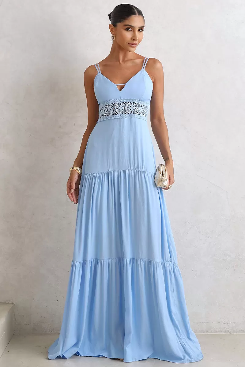 Miss Misses - Long Val Dress With Blue Guipure Detail - 54460002