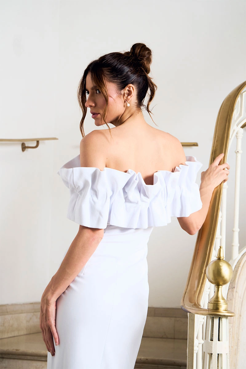 Miss Misses - Off White Tube Dress with Frills - 54464005