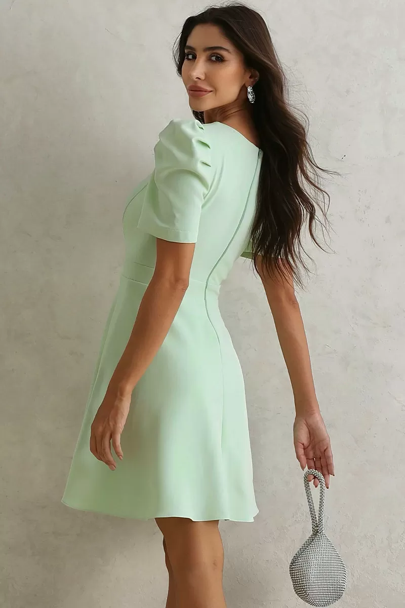 Miss Misses - Raissa Dress With Fin Detail And Pleated Sleeves In Green - 54457023