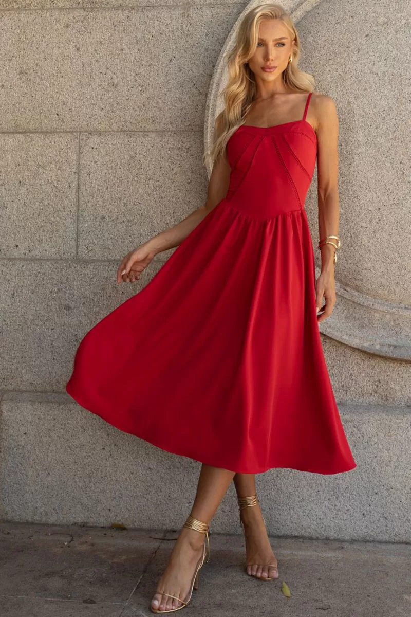 Miss Misses - Maria Dress With Straps And Red Guipure Detail - 54451024 Miss Misses - Maria Dress With Straps And Red Guipure Detail - 54451024