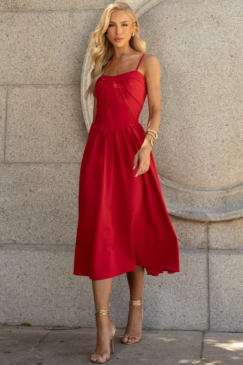 Miss Misses - Maria Dress With Straps And Red Guipure Detail - 54451024 Miss Misses - Maria Dress With Straps And Red Guipure Detail - 54451024