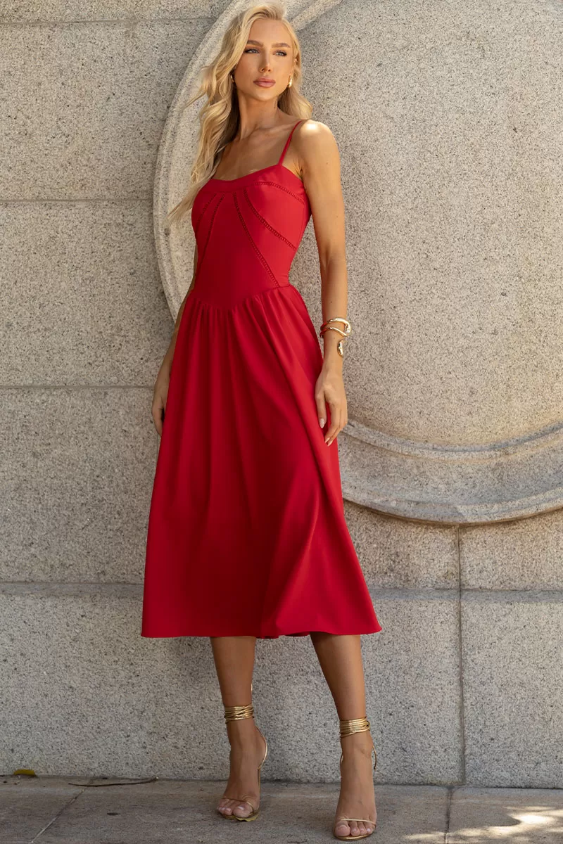 Miss Misses - Maria Dress With Straps And Red Guipure Detail - 54451024 Miss Misses - Maria Dress With Straps And Red Guipure Detail - 54451024